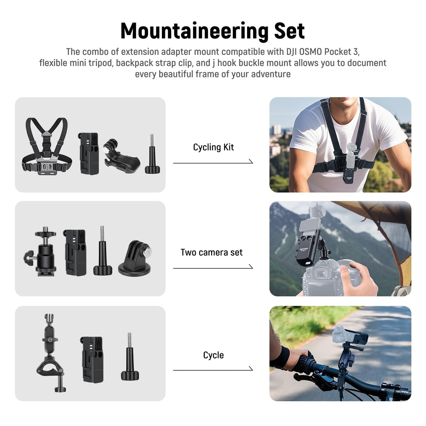 NEEWER Basics 16 in 1 Accessories Kit Compatible with DJI OSMO Pocket 3, Mini Tripod Selfie Stick Chest Strap Magnetic Neck Mount Extension Adapter