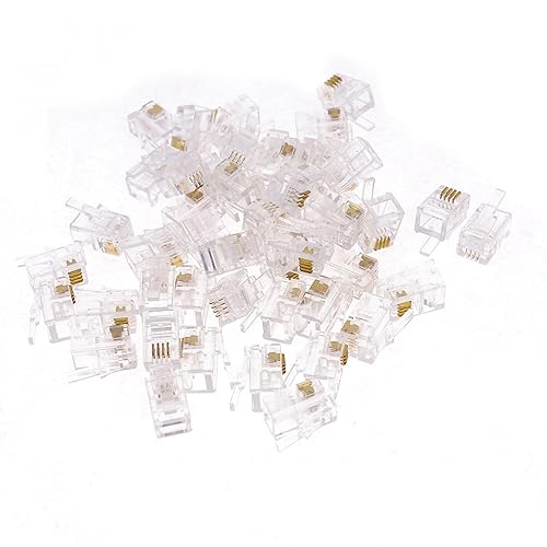 uxcell 50 Pack Modular Plug, RJ9 4P4C Male Phone Connectors Standard Jack for Telephone Handset Cord Cable Wire, Clear