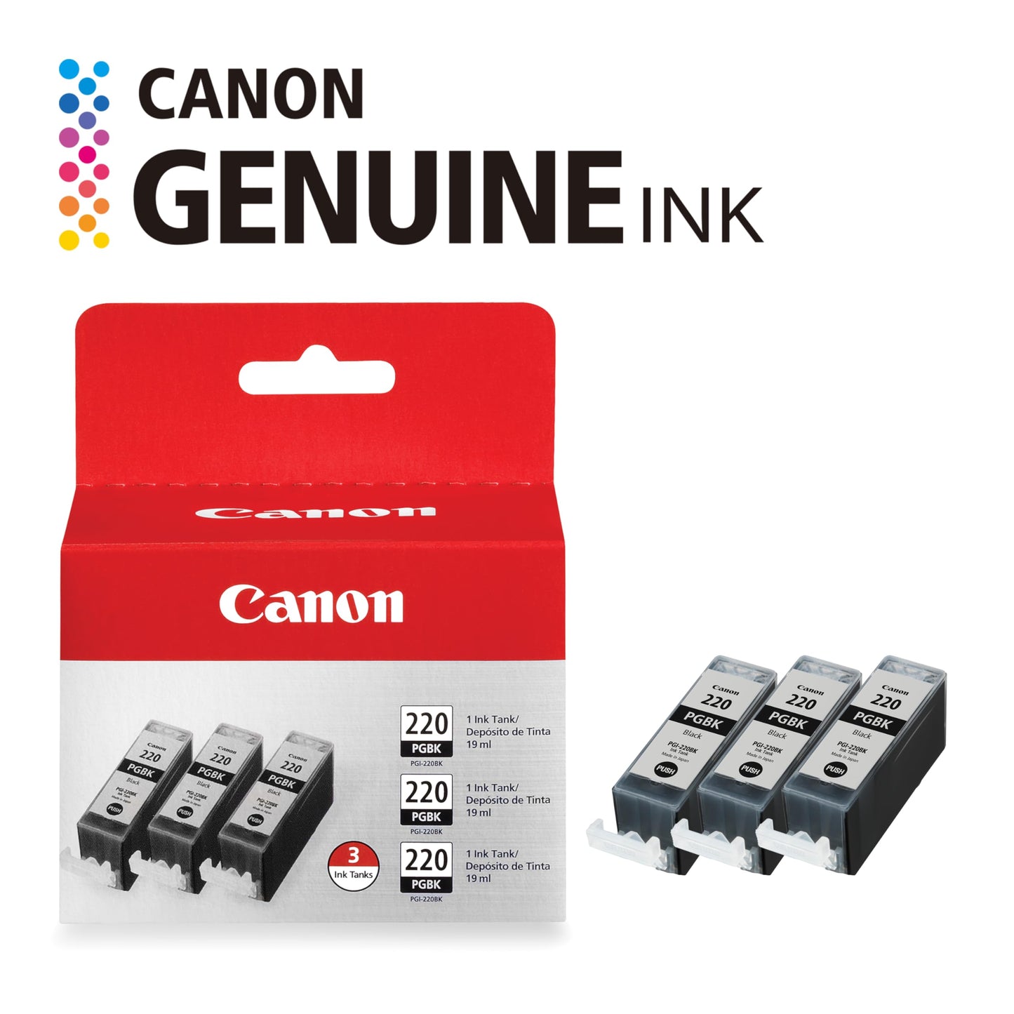Canon PGI-220 Genuine Black Triple Pack, Compatible with MP980, MP560, MP620, MP640, MP990, MX860, MX870, iP4600, iP3600, and iP4700 Printers