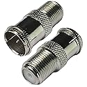 CESS F Type Female to Quick Push On Male Coax Adapter, Screw TV Antenna Connector, Silver, 2 Pack