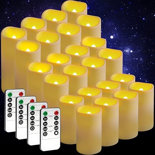 24 Pack Flameless Candles Battery Operated Waterproof Led Candles (D:2.2" X H:3" 4" 5") Candles with 4 Remotes Control for Wedding, Party, Birthday