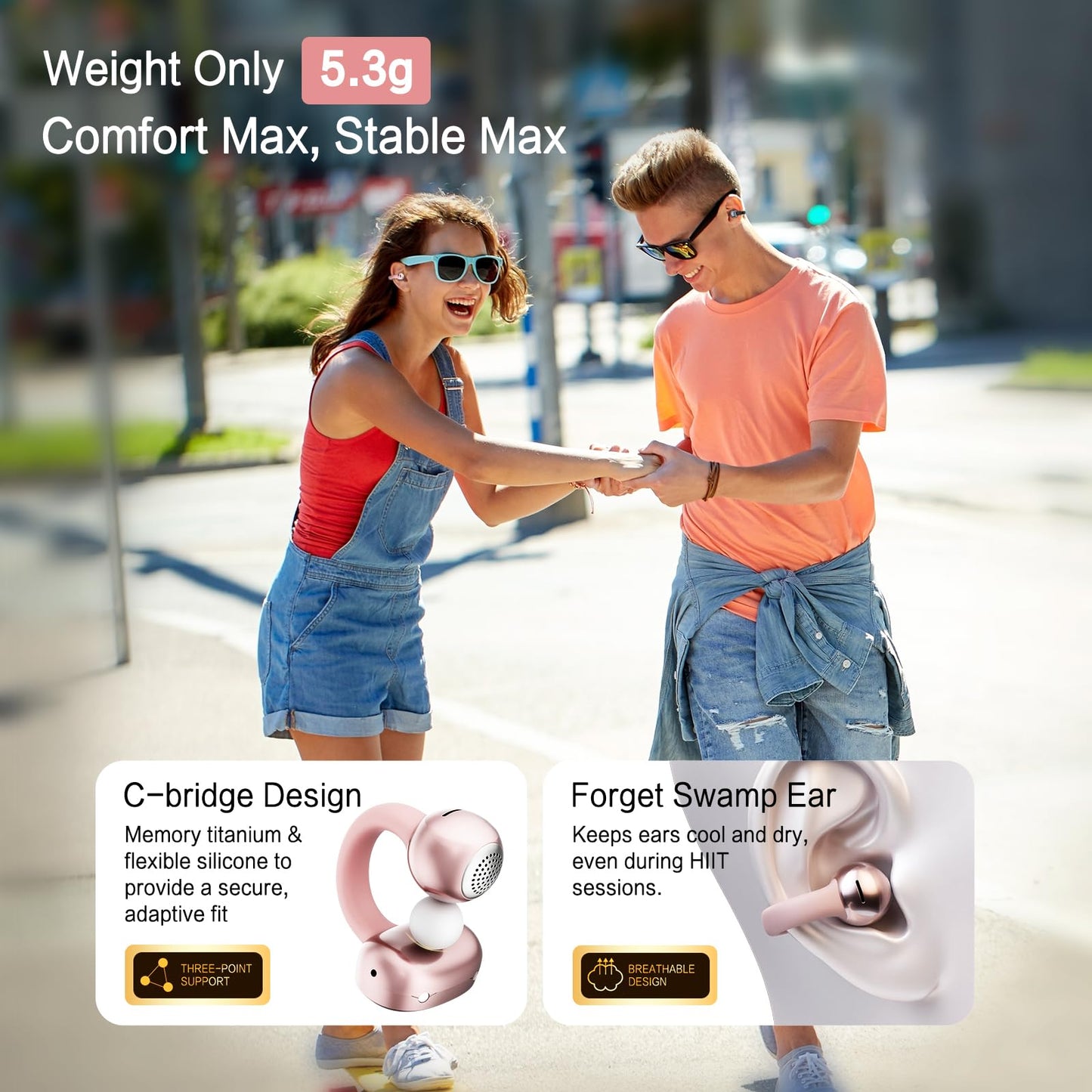 NEOQOQO A50 Clip on Earbuds, Bluetooth 6.0 Wireless Open Ear Headphones w/5.3g Weightless Comfort,48H Playtime,3D Soundstage,Clear Call