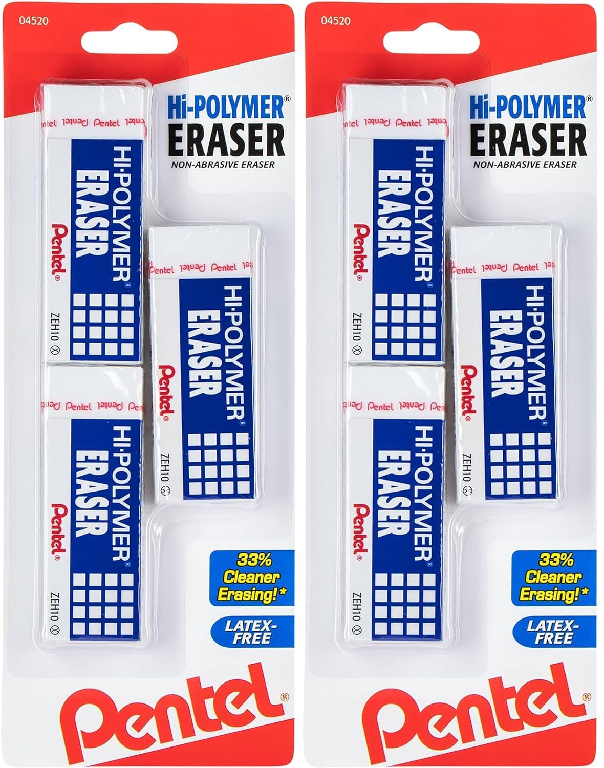 Pentel Hi-Polymer Block Eraser, Large, 3 Pack, White (ZEH10BP3-K6)- Pack of 2