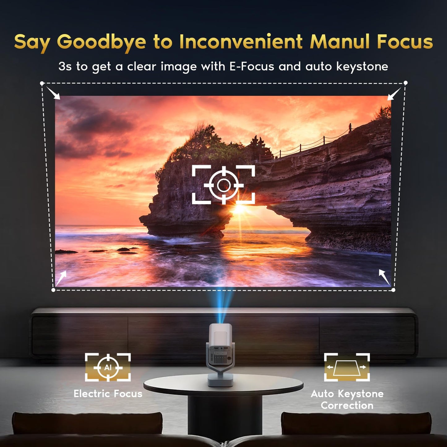 Mini Portable Projector with WiFi 6 and Bluetooth 5.2 Android, 1080P 4K Support with Apps Built in, 200 ANSI Lumens, Auto Keystone, 270° Rotatable