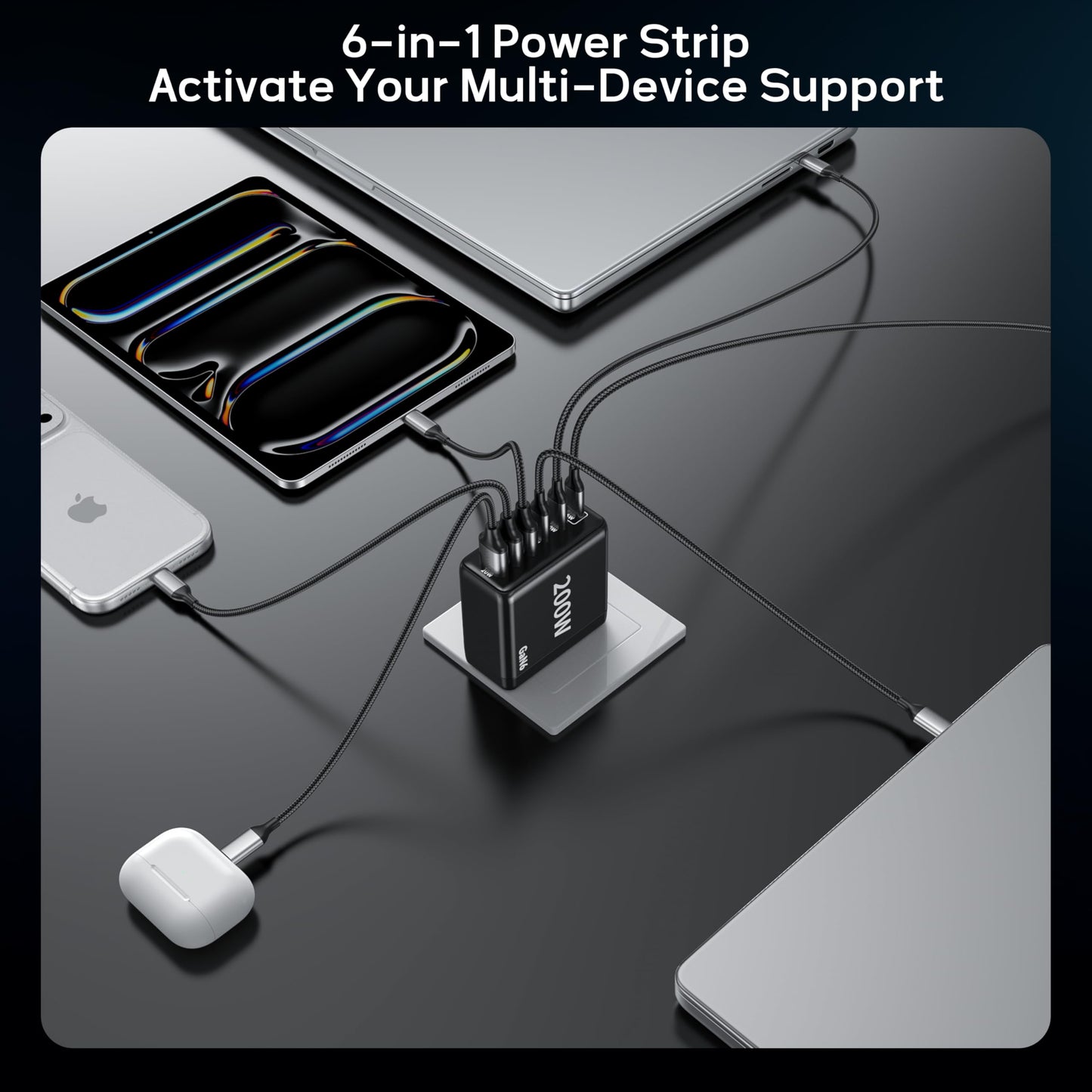2 Pack USB C Charger Block 200W,6 Port Foldable Fast Charger Type C Charger iPhone 17 16 Fast Charging PD 3.1 Charging Station for All iPhone/Samsung