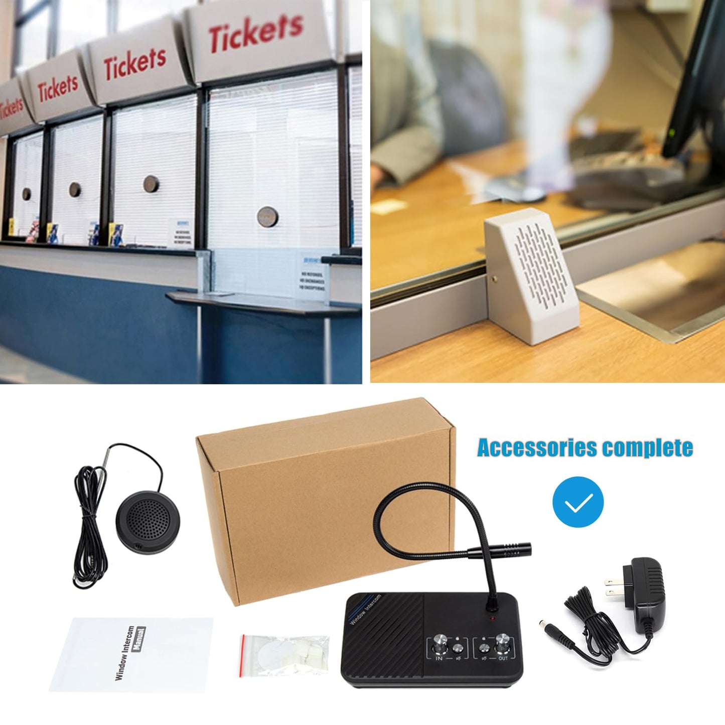 KOQICALL Window Speaker Intercom System, Window Intercom, Anti-Interference Dual Way Intercommunication Microphone and Speaker Interphone Mute