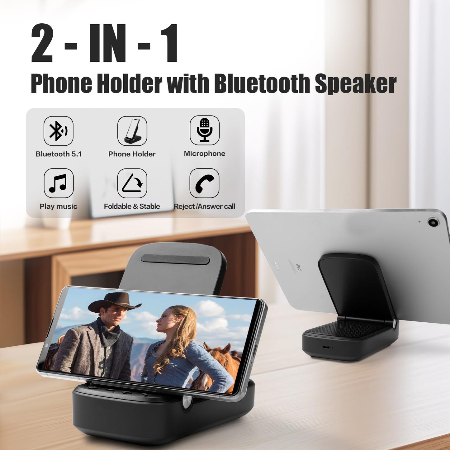Birthday Gifts for Men,Phone Stand with Wireless Bluetooth Speaker for Home Outdoors,HD Surround Sound Speaker Anti-Slip Base with iPhone/Samsung/iPad