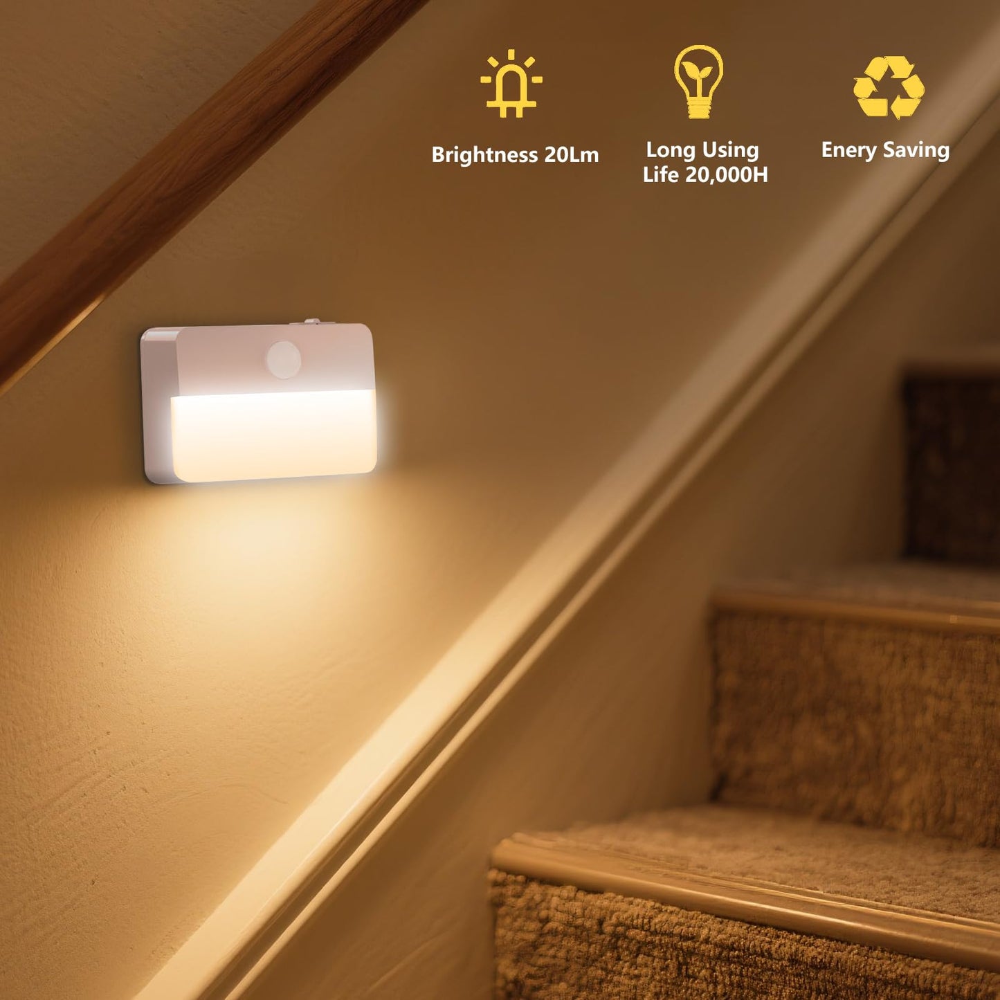 Coolilumi Motion Sensor Night Light Indoor Stair Lights Warm White Stick-On Closet Lights, Battery Operated Hallway Cabinet, Bedroom, Kitchen Lamps (6