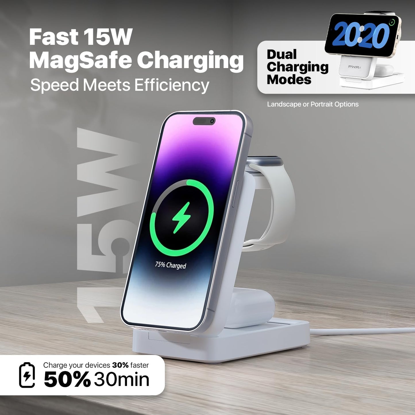 PWR Fold 2.0 4-in-1 Charging Station for Multiple Devices - Portable Wireless Charging Station Compatible with Apple Watch, iPhone, Samsung, Airpods