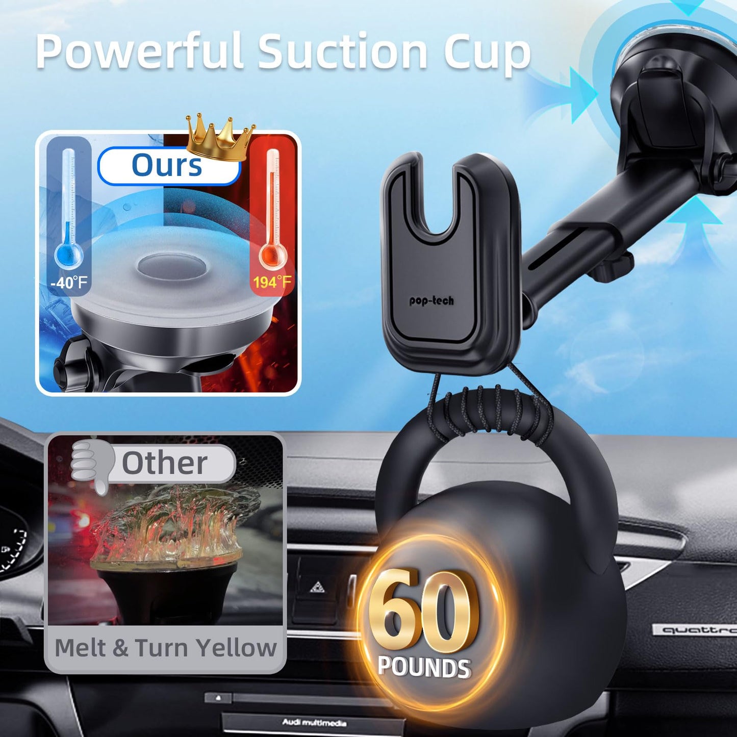 pop-tech Car Phone Mount for Pop Socket: Suction Cup Cell Phone Holders for Automobile Dashboard Windshield Window - Dash Mounted Cellphone Stand