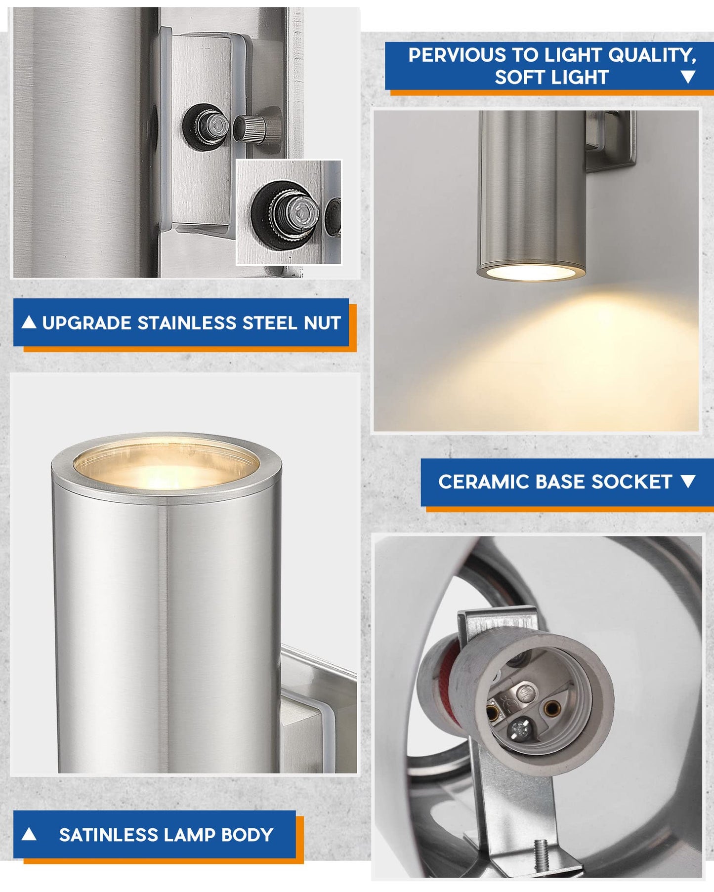 TENGXIN 2 Pack Outdoor Wall Lights Dusk to Dawn, Stainless Steel Wall Sconce,Exterior Lighting Fixtures Waterproof Modern Porch Light with Auto