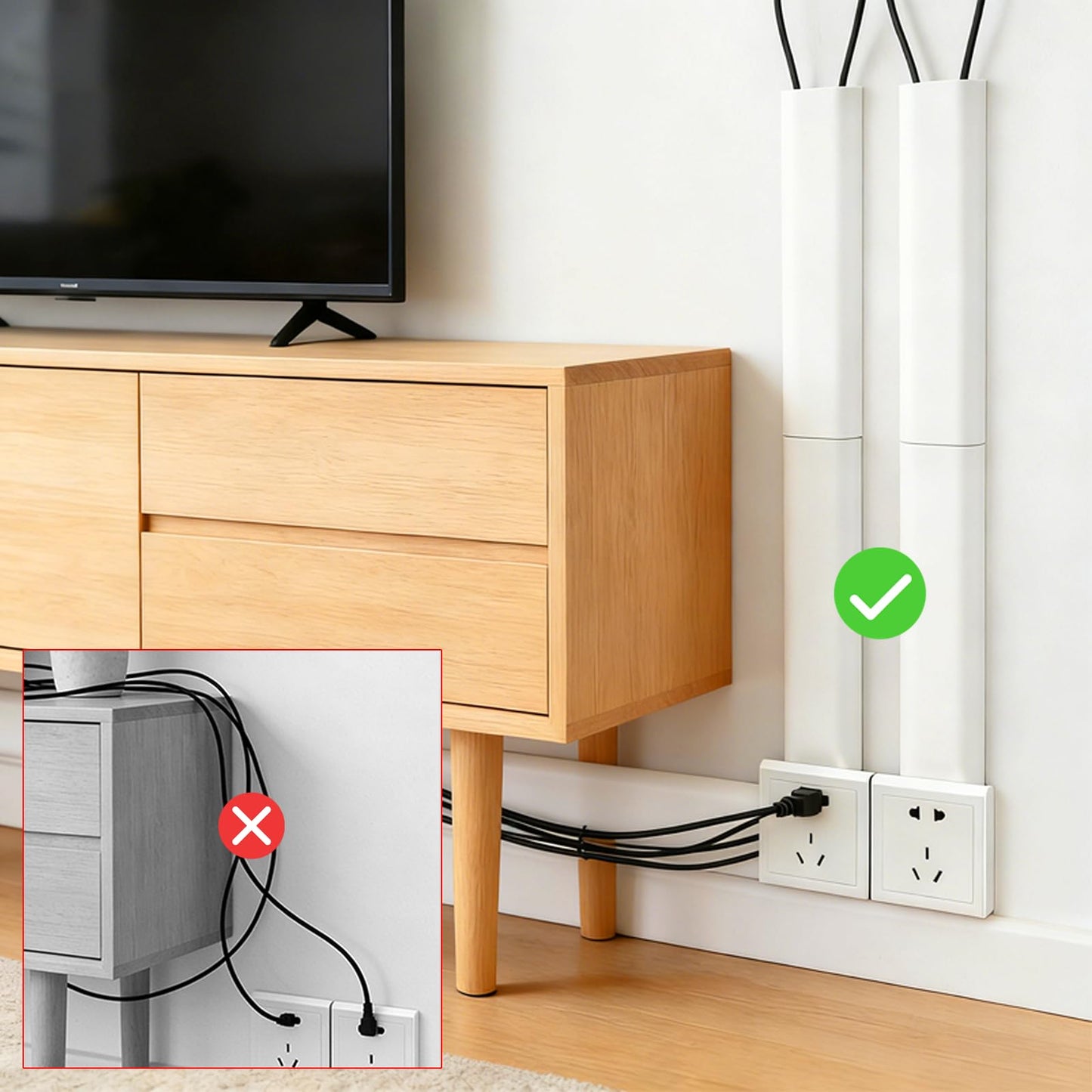 Cable Management Raceway Self Adhesive 30CM, Wall Cord Clip Concealer Channel, Wire Cover Hider for Home Office Desk TV PC(White, 2 Pack)