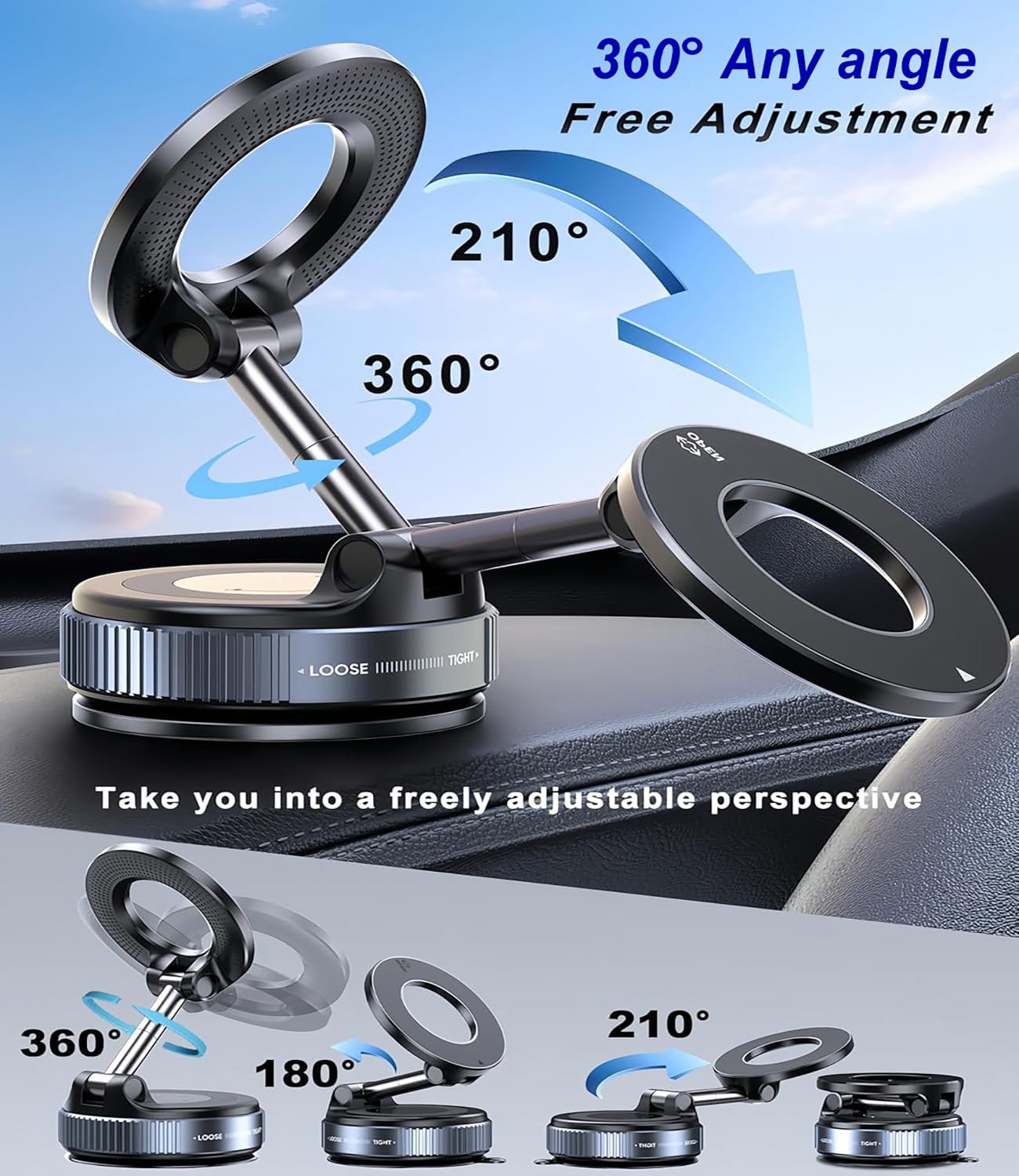 Velthorix 2026 Upgraded Vacuum Magnetic Car Phone Holder 360° Reinforced 98LBS Ultra Suction Cup Phone Mount for MagSafe Cell Phone Holders for Your