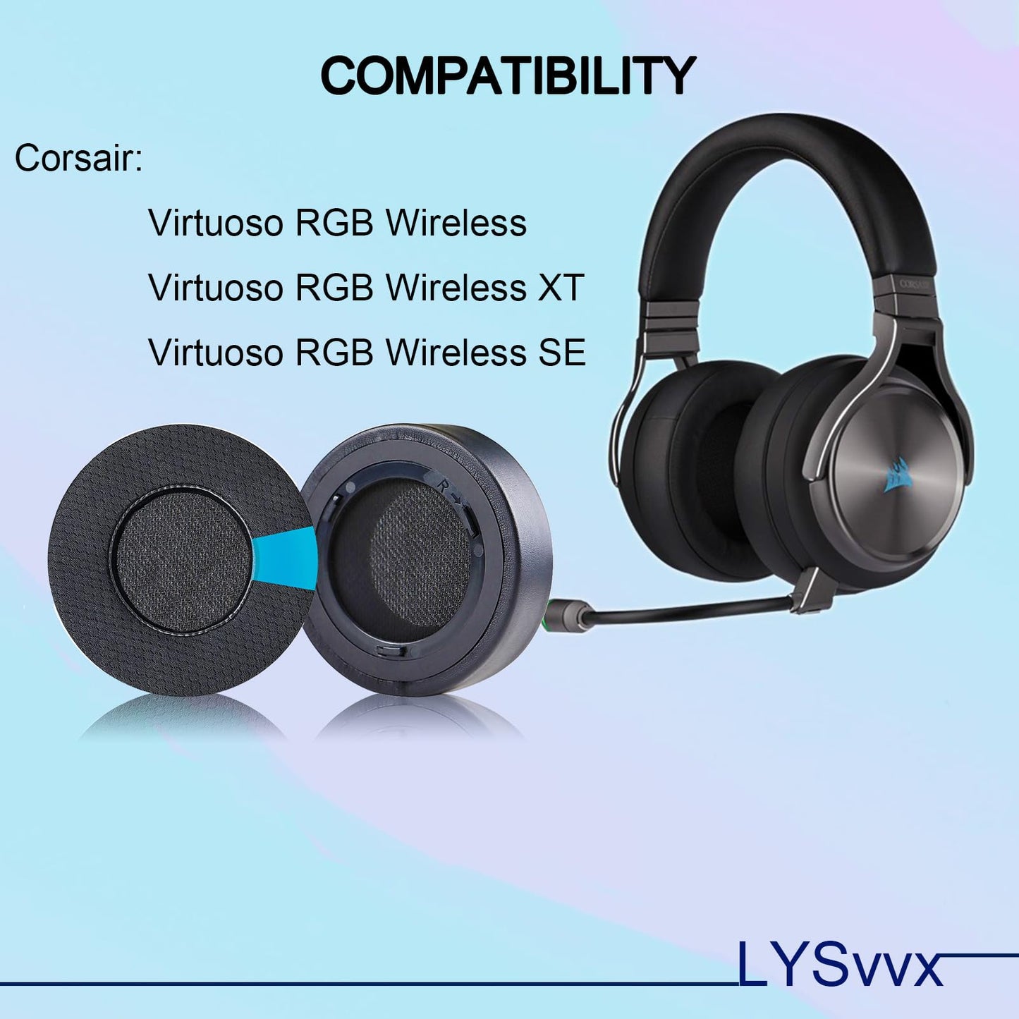 Virtuoso Ear Pads - Hybrid Fabric Cooling Gel Replacement Earpads for Corsair Virtuoso Gaming Headset(Black)