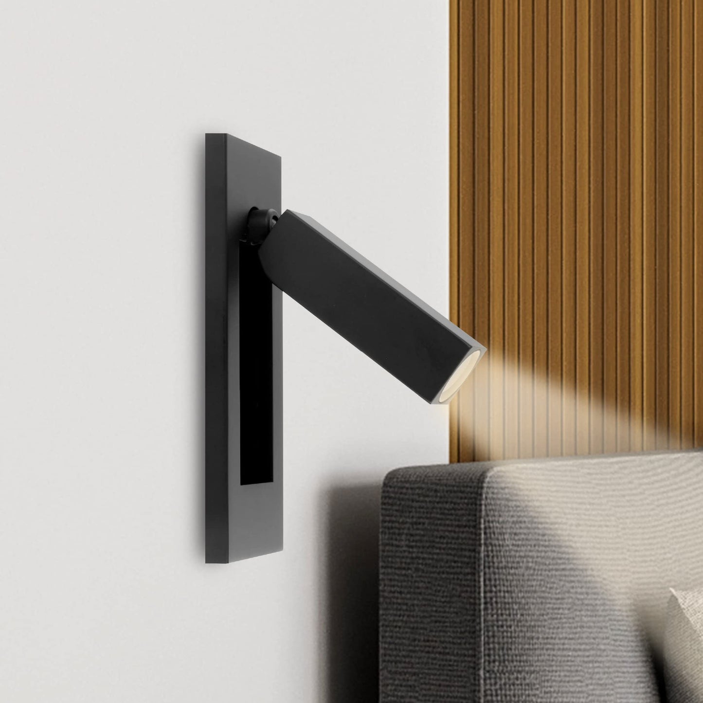 LEEKI Modern Wall Mounted Bedside Adjustable Reading LED Light Sconce - Just Lift to Turn On or Hide to Turn Off - Black
