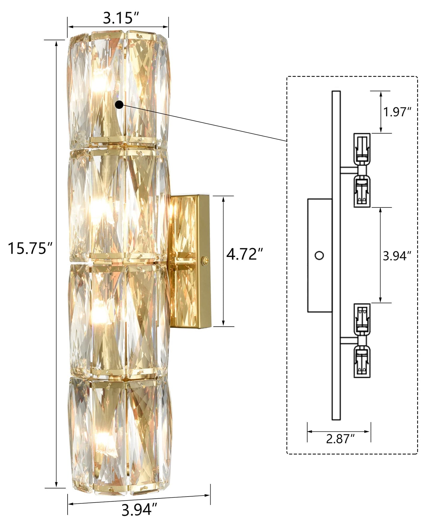 SAMTEEN Gold Wall Sconce Modern Crystal Sconces Wall Lighting 4-Light Bathroom Wall Mount Light Crystal Vanity Light Fixture for Bedroom Hallway