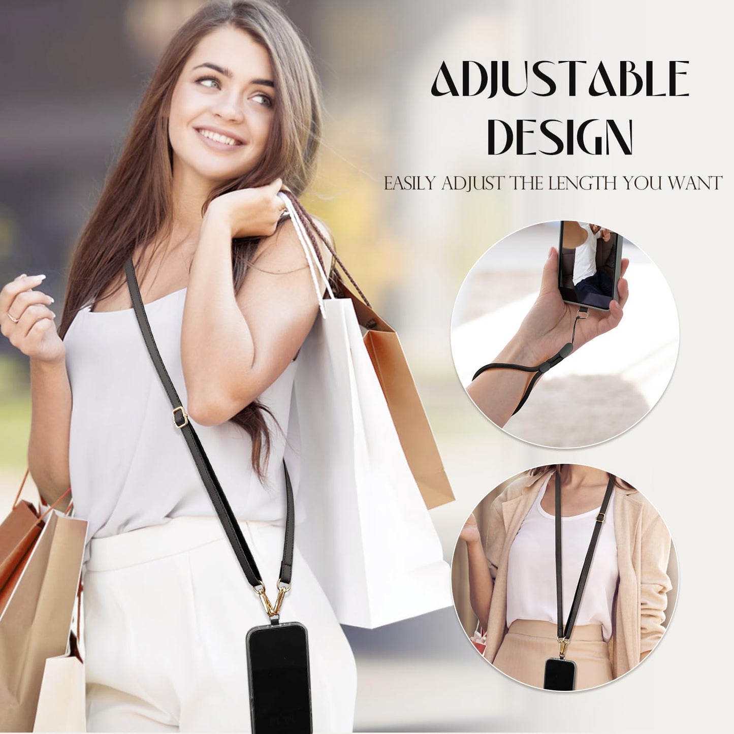 TiMOVO Universal Phone Lanyard, Cell Phone Strap Crossbody with Wrist Strap Compatible with Most Smartphones Case, Black