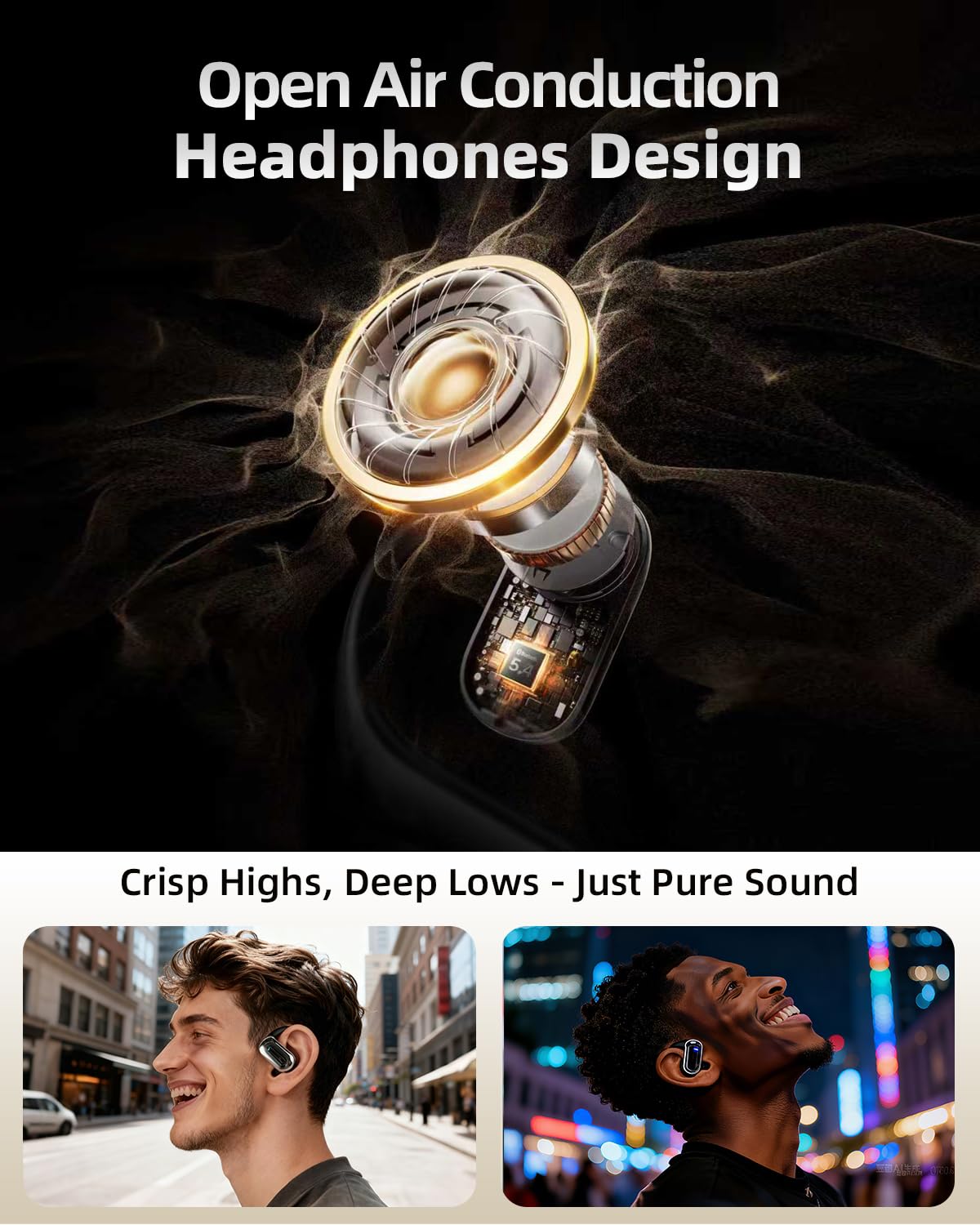 Aurasofix Open Ear Bluetooth 5.4 Headphones with Ergonomic Ear Hook