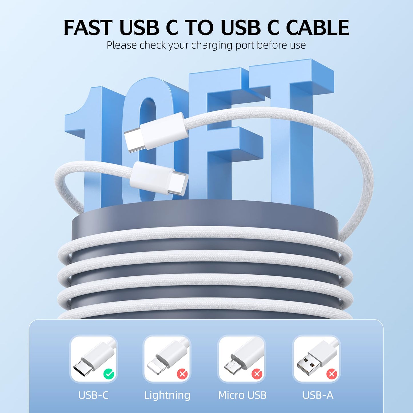Fast Charging iPhone 17 16 15 Charger,2Pack 10 FT Long USB C Charger woven Cord with 20W USBC Fast Charger Block for iPhone 17/17 Air/17 Pro/17 Pro