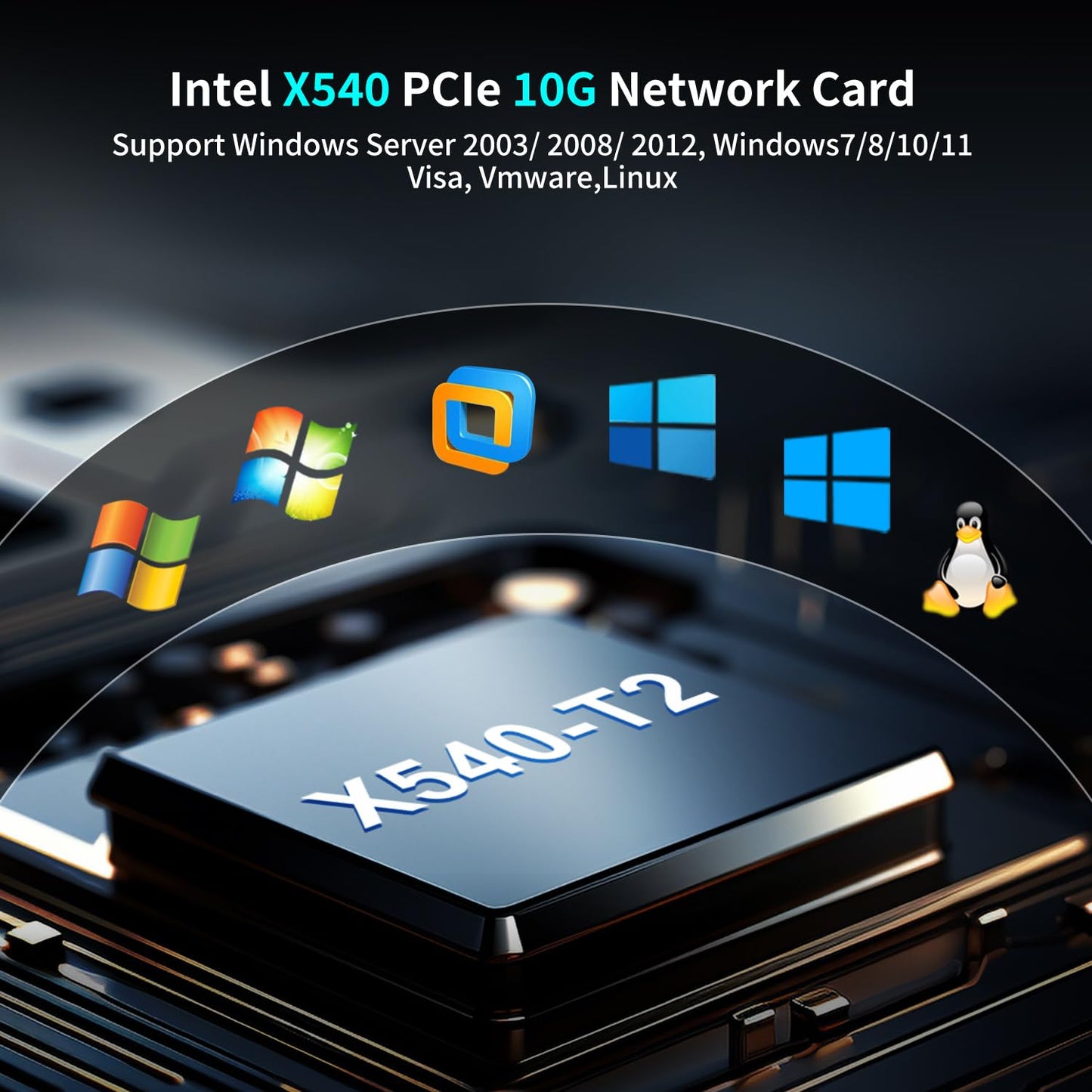 10Gb Dual LAN Base-T PCI-e Network Card, Intel X540 Controller, NICGIGA 10Gbps Ethernet Adapter, 2 * 10Gbe RJ45 Port, 10G NIC Card, Support