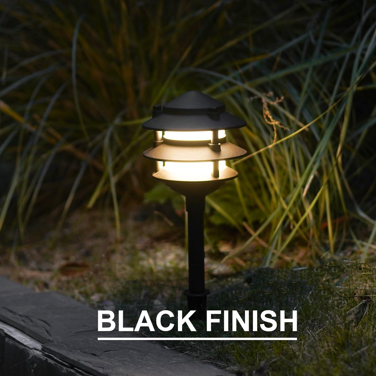 GOODSMANN Landscape Lighting 4PK Pathway Lights Low Voltage 2.2 Watt LED 12V AC Landscape Lights 30 Lumen Warm White with Cable Connectors Metal
