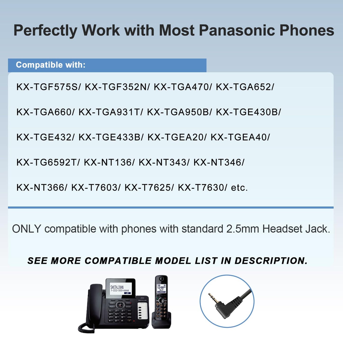 2.5mm Adapter Cable for Plantronics Quick Disconnect QD Headsets Wire to 2.5mm Phone Headset Adapter Cord Compatible with Panasonic AT&T VTech Uniden