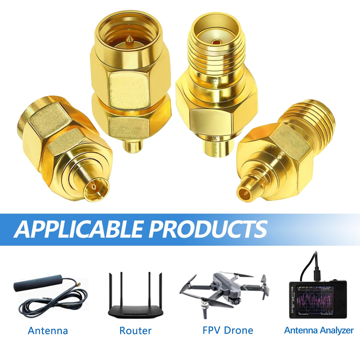 TUOLNK SMA to MMCX Coaxial Adapter Kit Pure Brass for WiFi Antenna/Networks/Extension Cable MMCX Male/Female to SMA Male/Female Coax Connector Kits