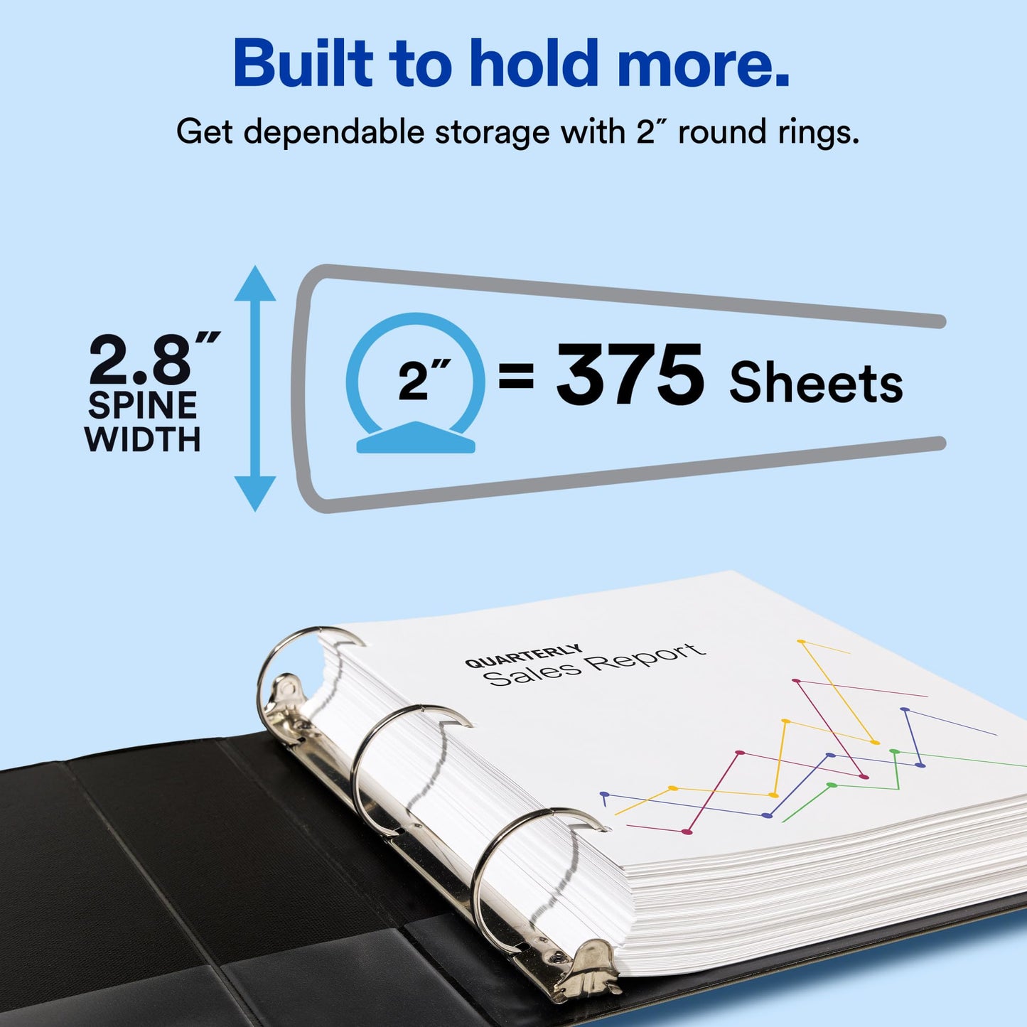 Avery® Standard View 3 Ring Binder, 2" Round Rings, 375-Sheet Capacity, 2.8 Inch Wide Spine, 1 Black Binder, Ideal for Lightweight Organization