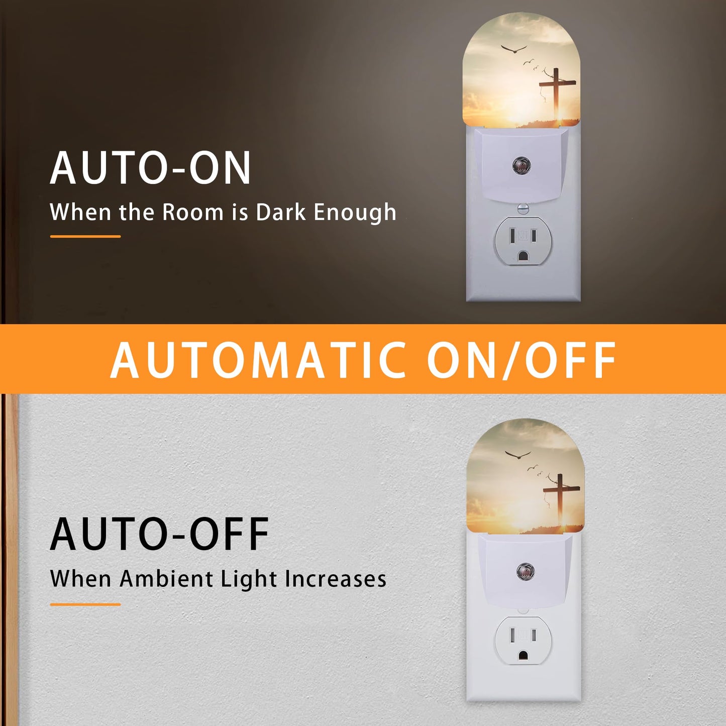Christian Dawn Cross Night Light,Night Lights Plug into Wall with Dusk to Dawn Sensor,Lamp for Bedroom Bathroom Hallway Nightlight for Women Girls