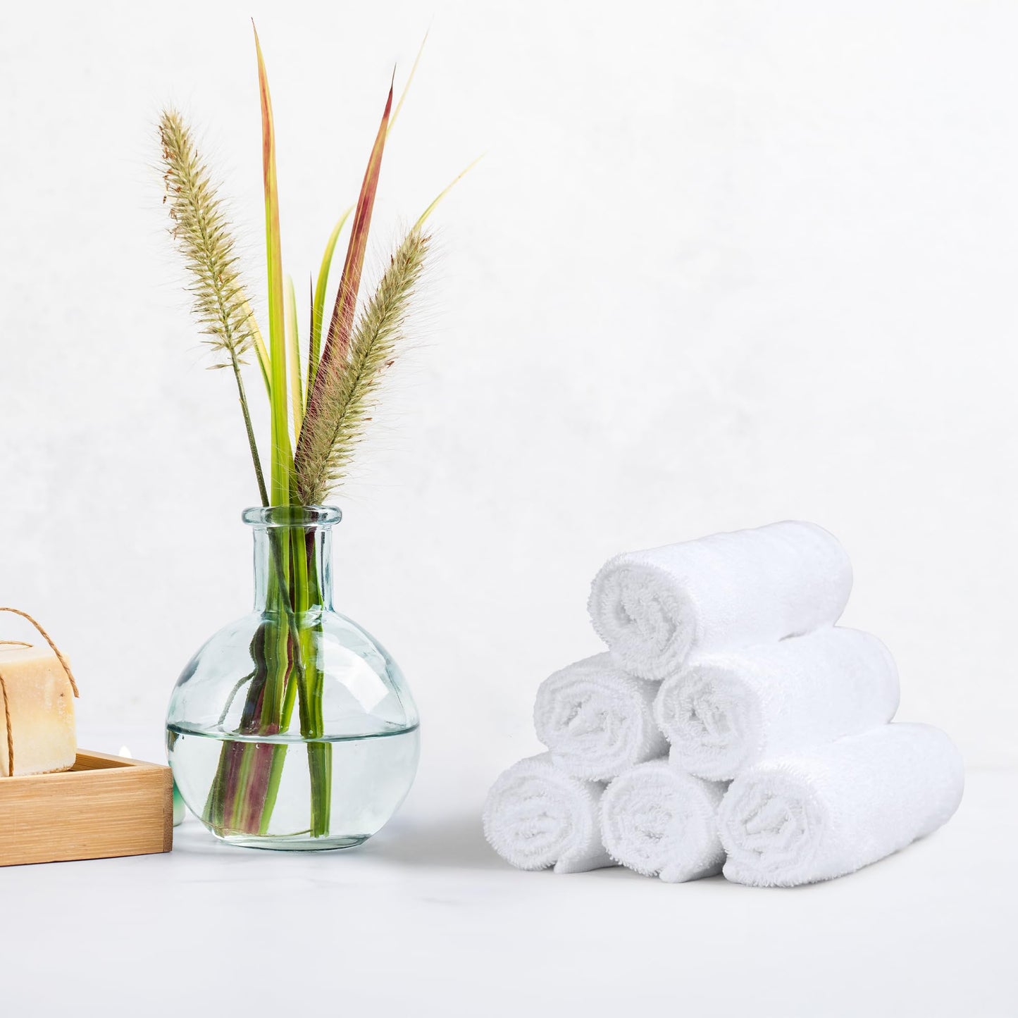 Amazon Basics Cotton Washcloths, Fast Drying, Soft & Highly Absorbent, Machine Washable Bathroom Towels, 12x12 in, White, 24-Pack