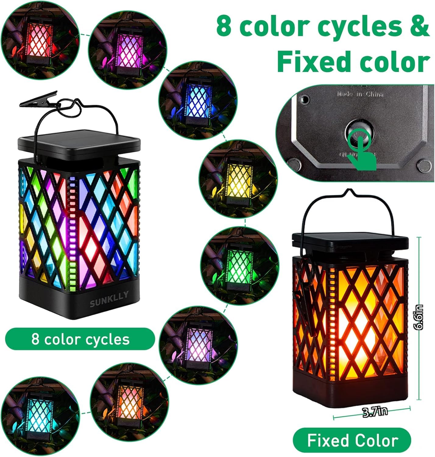 Solar Lanterns-Sunklly Hanging Solar Lights Color Changing & Fixed 9 Modes Waterproof Hanging Lanterns Outdoor Lights Flickering Flame Camping