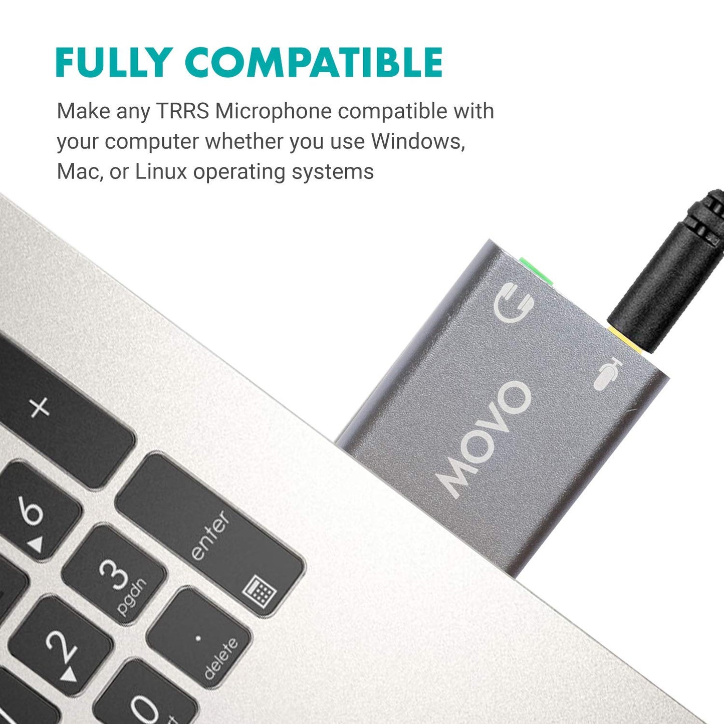 Movo USB-AC1 3.5mm TRRS Microphone to USB 2.0 Stereo Digital Audio Converter - USB Sound Card Adapter for Computer or Laptop - Convert USB Input
