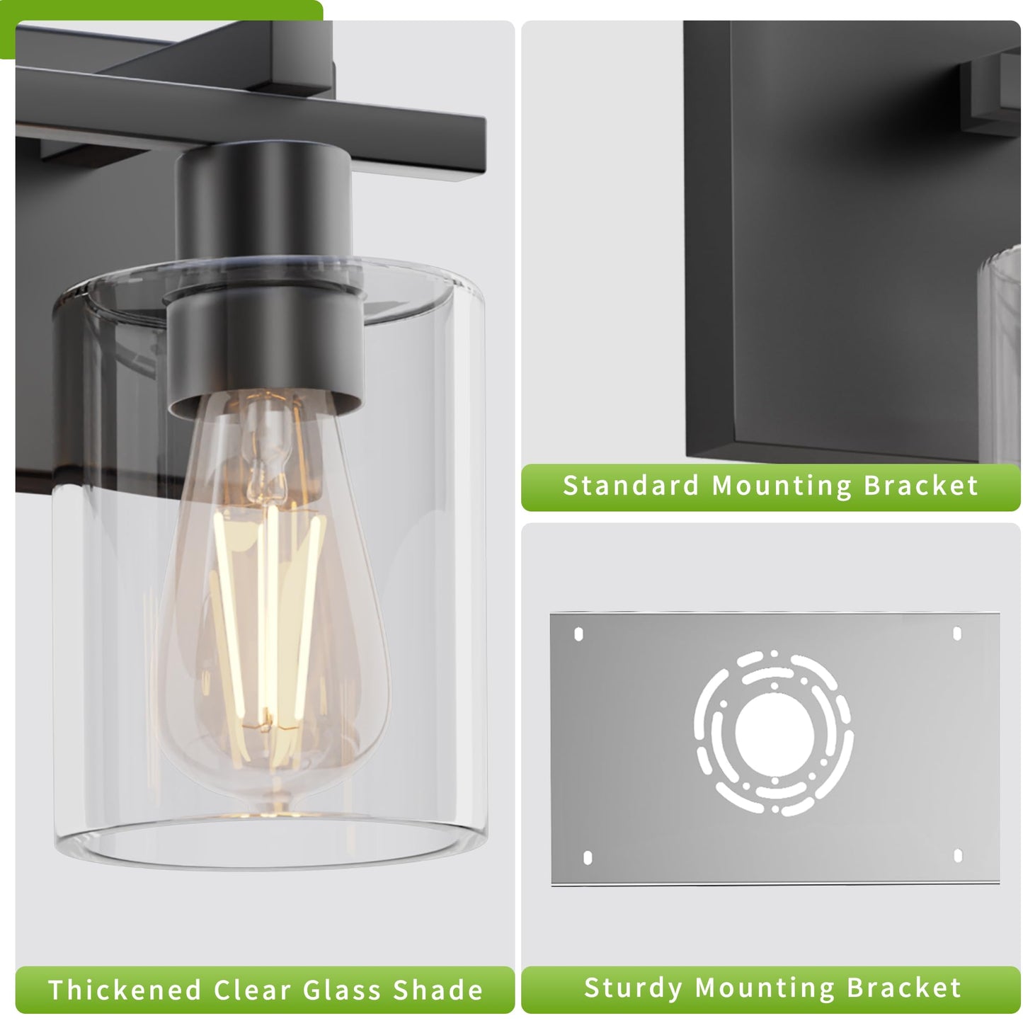 Espird Bathroom Vanity Light,3 Light Matte Black Light Fixture with Thickened Clear Glass Shade, 21 inch Dimmable Modern Wall Sconce, Bathrooms Vanity