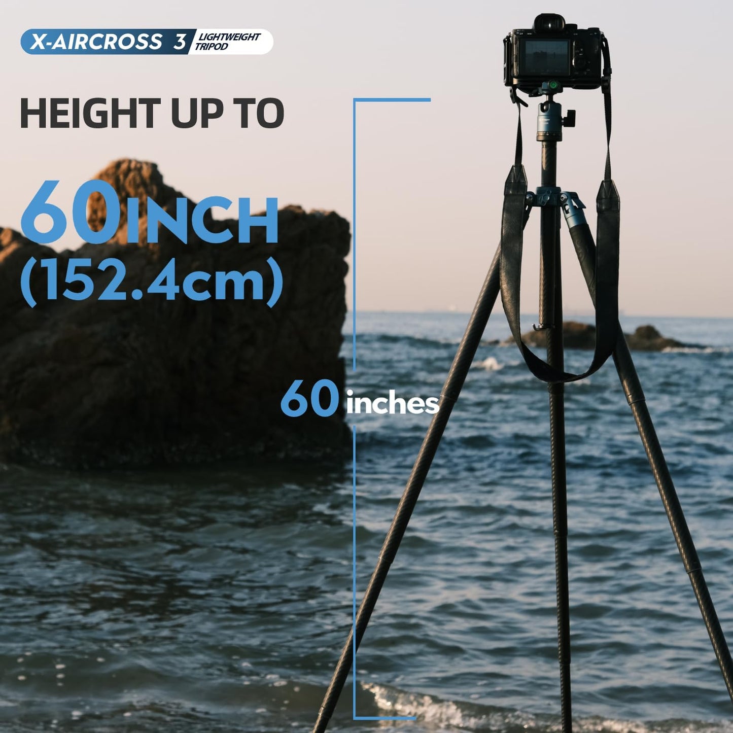 Fotopro 62 Inch Carbon Fiber Tripod for Camera Ultralight Travel Camera Tripod Max Loads Up 22lbs X-Aircross 3 Blue