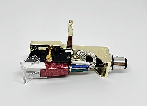 Cartridge and Stylus, needle and Gold Headshell with mounting bolts for Pioneer PL50, PL518, PL512, PL530, PL630, PLA45D, PLA35, PL516, PL88FS, PL61