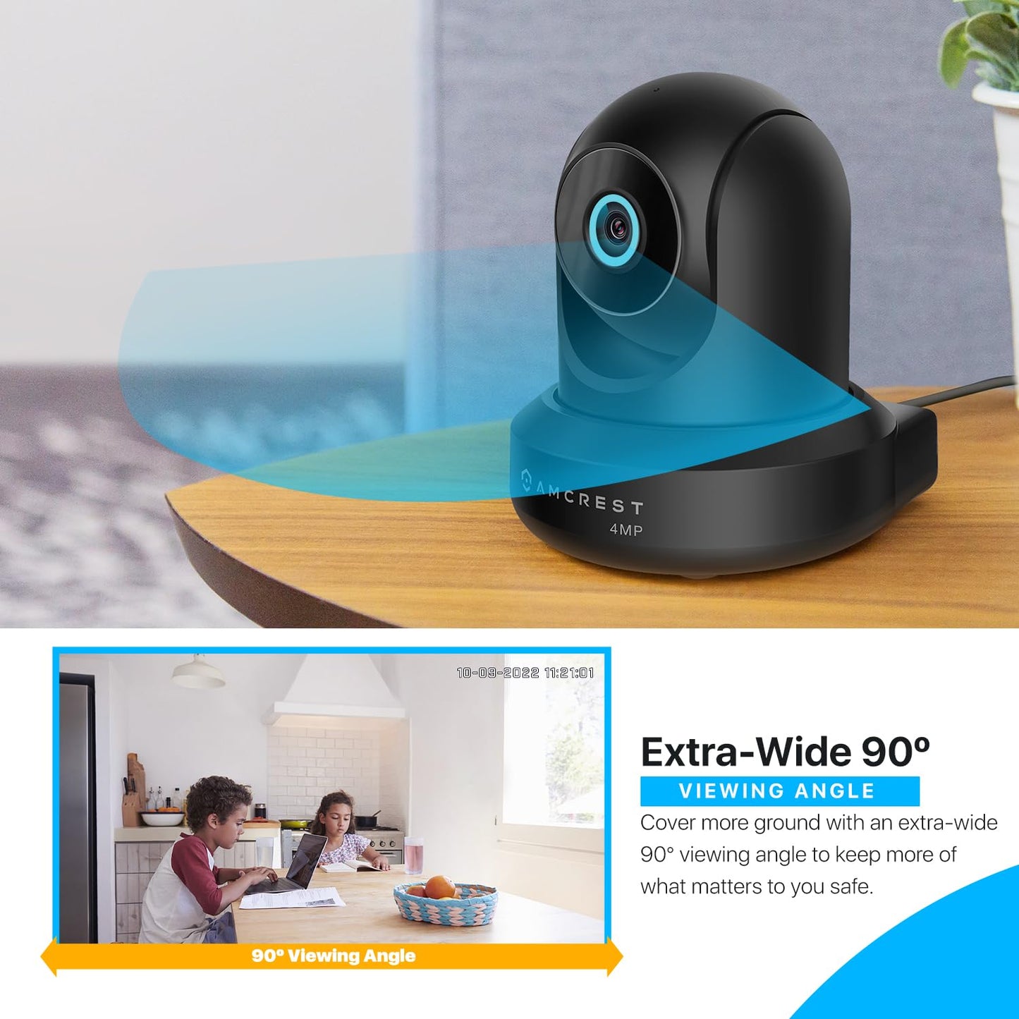 Amcrest 4MP ProHD Indoor WiFi, Security IP Camera with Pan/Tilt, Two-Way Audio, Night Vision, Remote Viewing, 4-Megapixel @30FPS, Wide 90° FOV