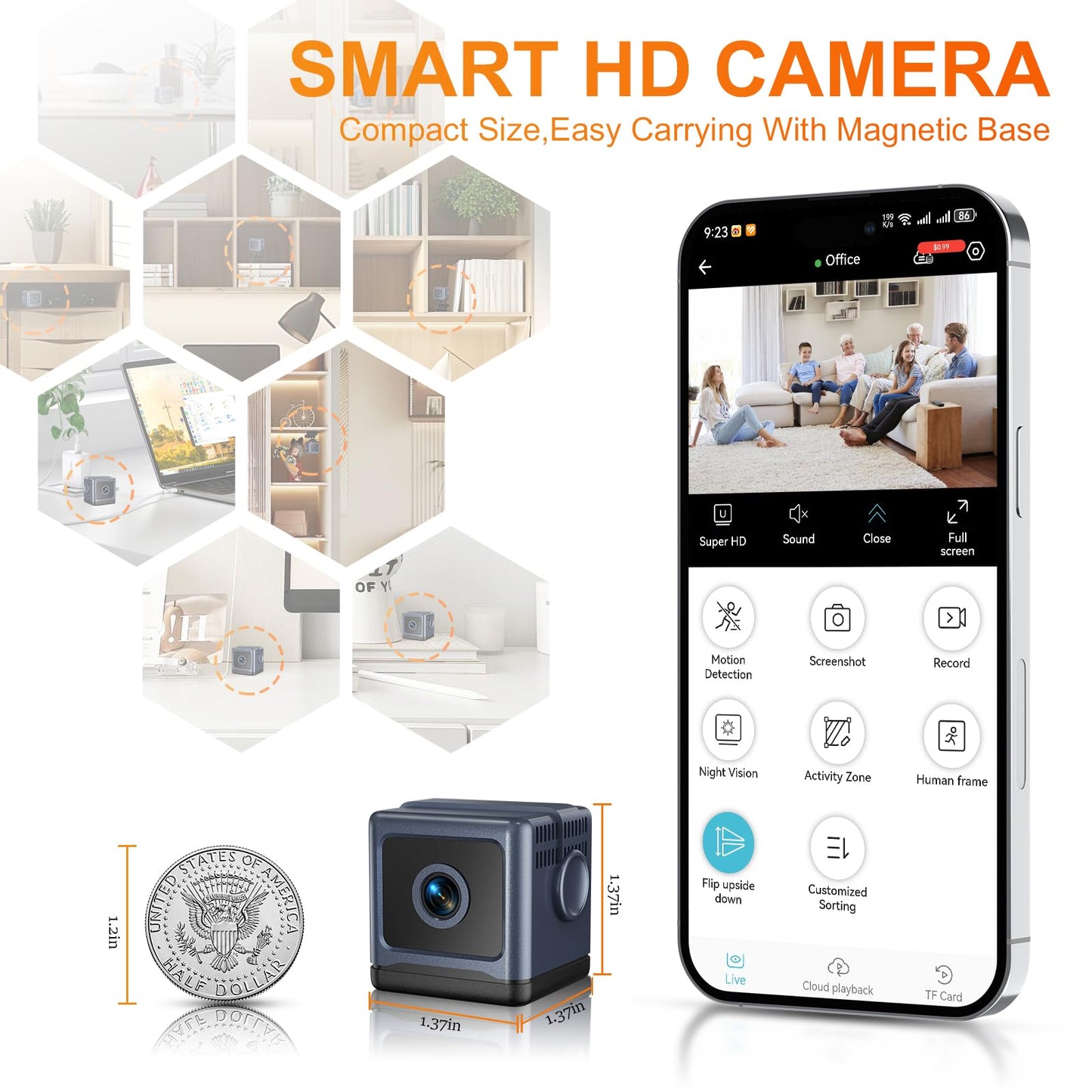 Vnmkp Home Camera HD Mini Indoor Camera Suitable for Home Office Security Elderly Baby and Pets (Video Only) Black