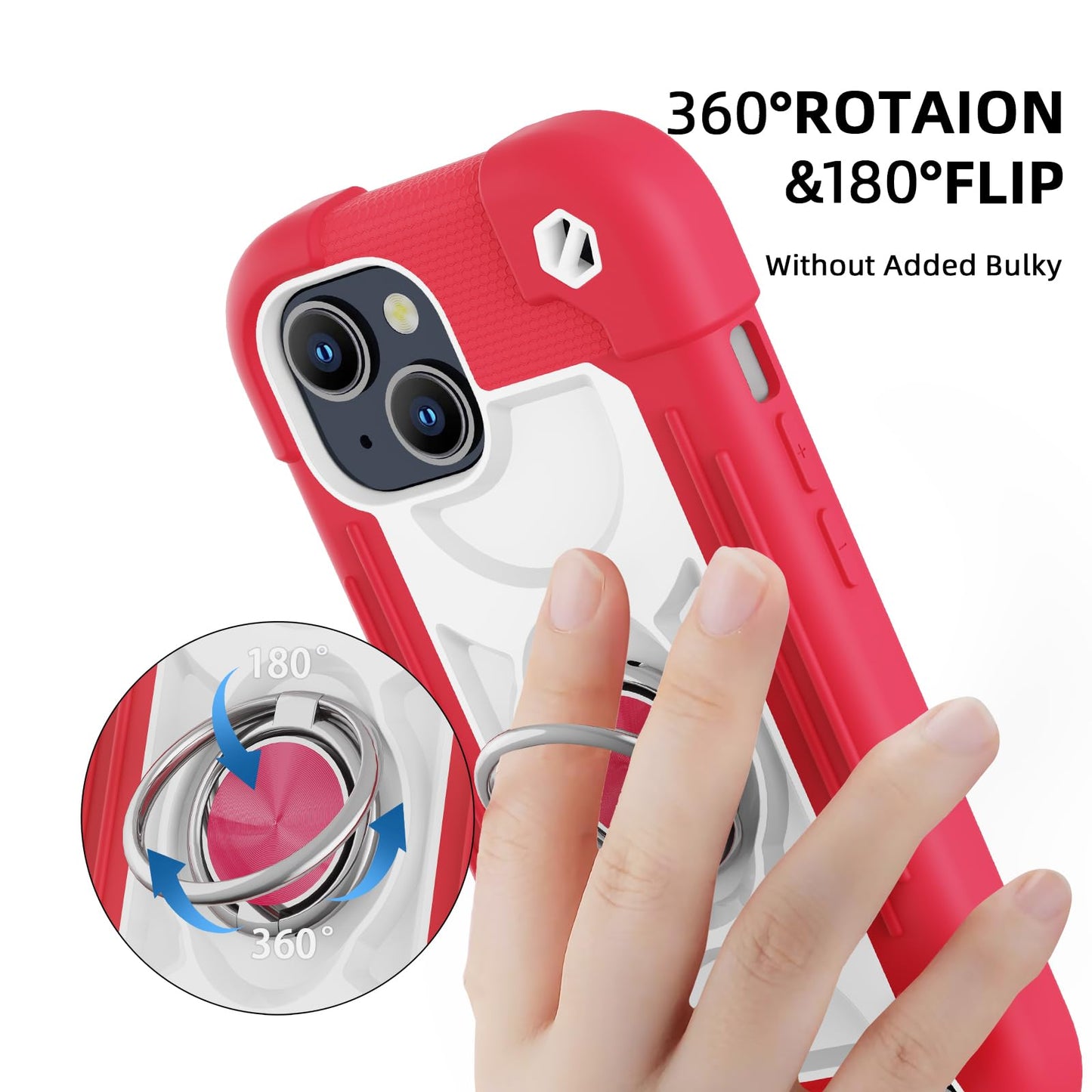 MARKILL Compatible with iPhone 15 Plus Case 6.7 Inch with Rotate Ring Stand, Military Grade Drop Protection Full Body Rugged Heavy Duty Protective