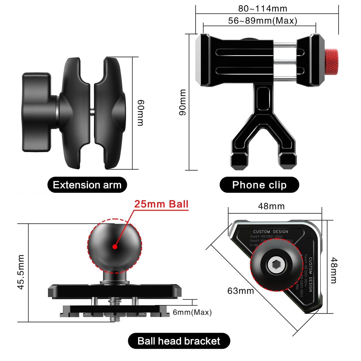 EASEORD Aluminum Vent Phone Mount Compatible with Ford F150 (2021-2025), F-250/F-350 (2023-2024), F150 Lightning XL & PRO?Metal Phone Holder with 360