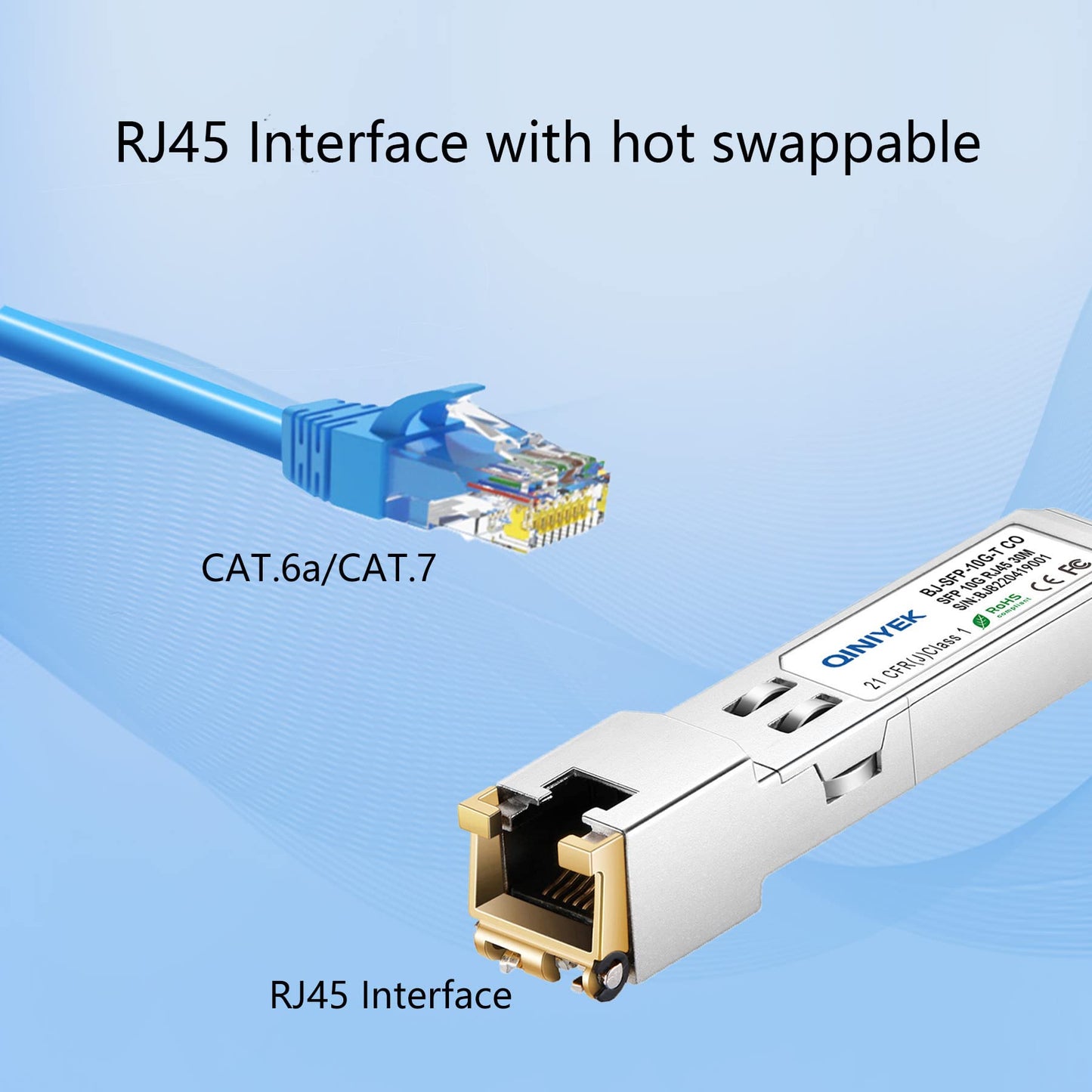 QINIYEK 10G SFP+ to RJ45 Module | 10Gbase-T Transceiver Compatible with Cisco, Ubiquiti, TP-Link, Meraki, Netgear and Open switches | CAT6a/7
