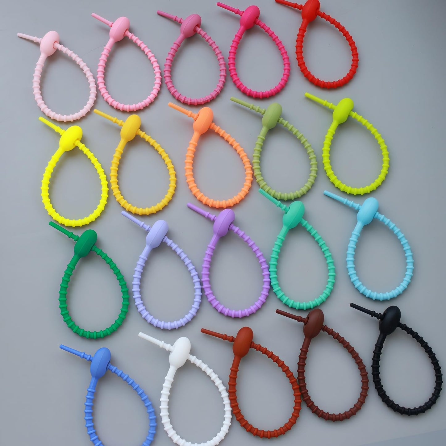 Silicone Zip Ties,Silicone Ties Clips,Reusable Rubber Zip Ties for Cord&Cable, Multi Purpose Twist Ties, Food Sealing Tie, Cable Strap Cord Organizer