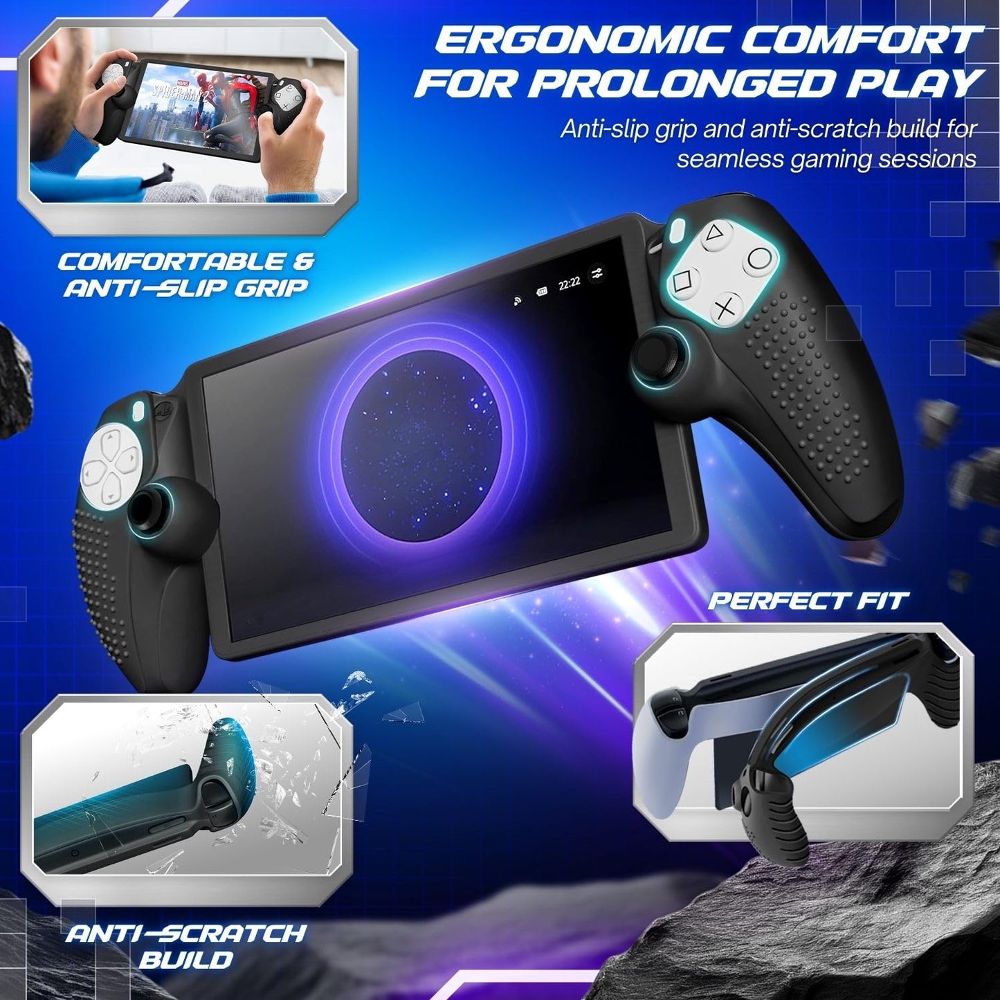 TNP 3 in 1 Carrying Case for PlayStation Portal - Portable Handheld Travel Bag for PS Portal with Silicone Protective Cover & 2 Pack Screen Protector