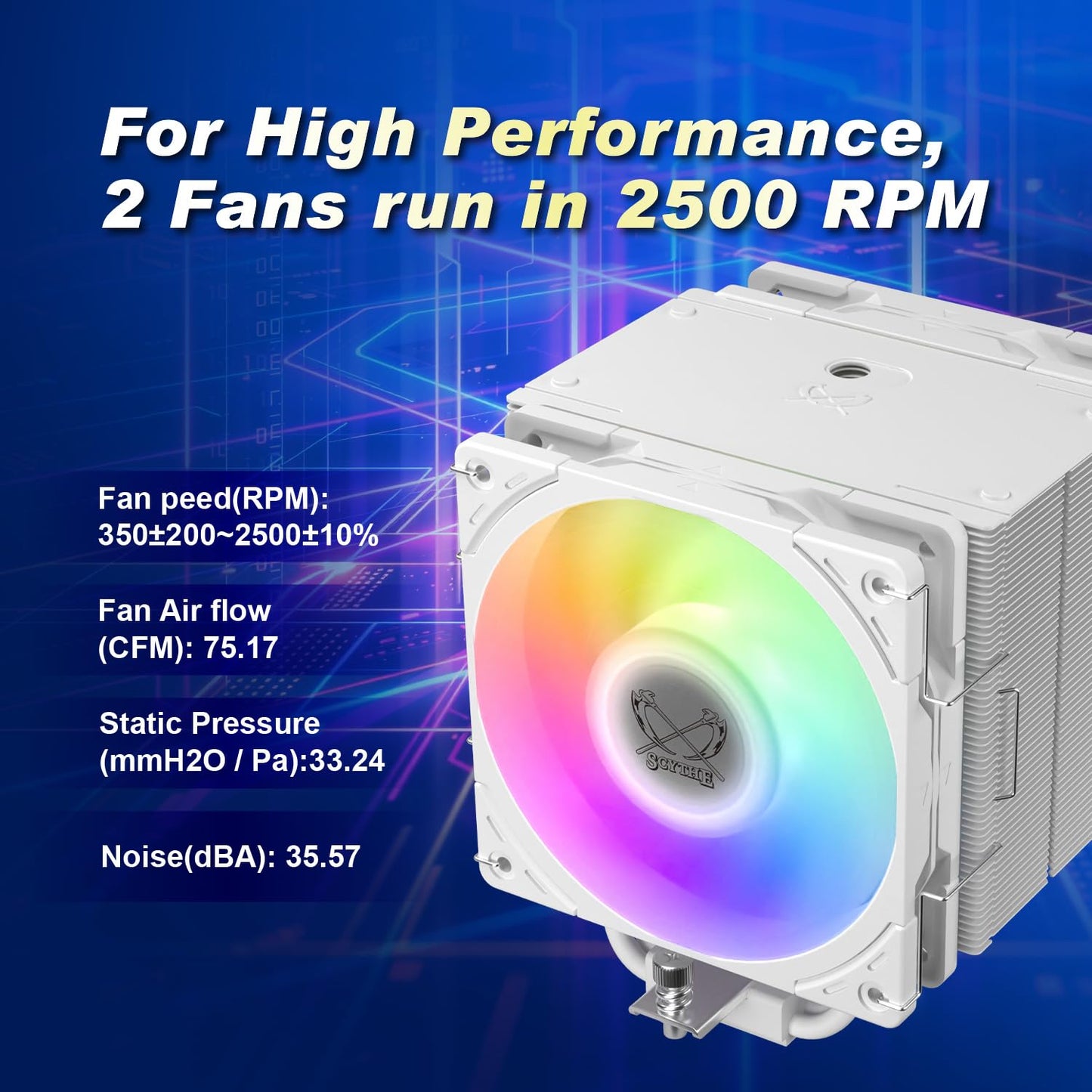 Scythe Mugen 6 CPU Air Cooler, Intel LGA1700, LGA1151, AMD AM5, AM4 Support,120mm, Single Tower, Aluminium Top Cover (Scythe Mugen 6 Dual White ARGB