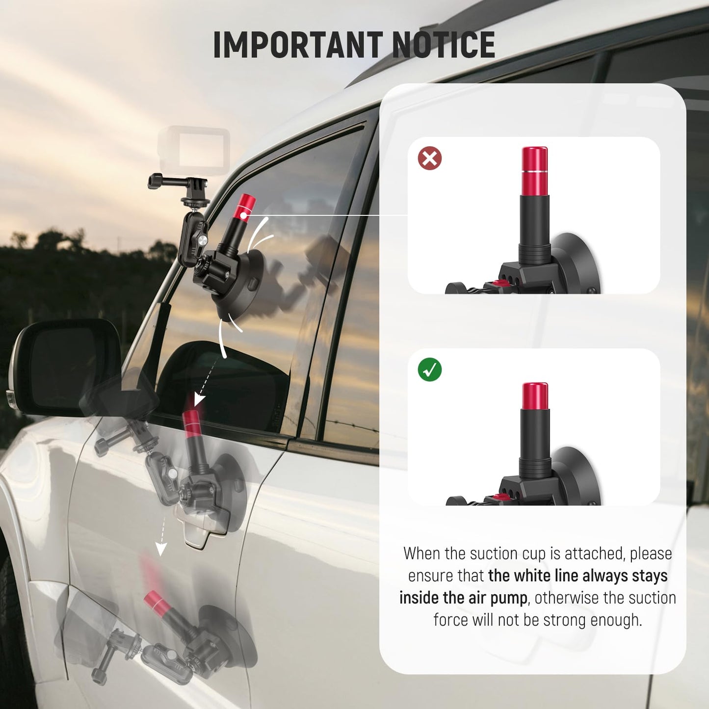 NEEWER Triple Suction Cup Car Mount Compatible with Insta360 X5 X4 GoPro DJI OSMO 360 Cameras, Quick Release Outside Windshield Magic Arm Mount Kit