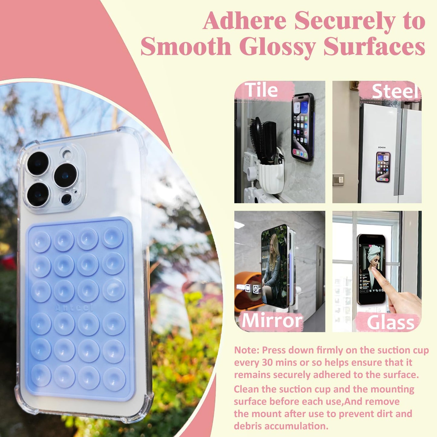 PKYAA Silicone Suction Phone Case Adhesive Mount, Upgraded Super Strong Grip, Durable, Easy to Use, Hands-Free Sticky Phone Holder for Selfies, Tiktok