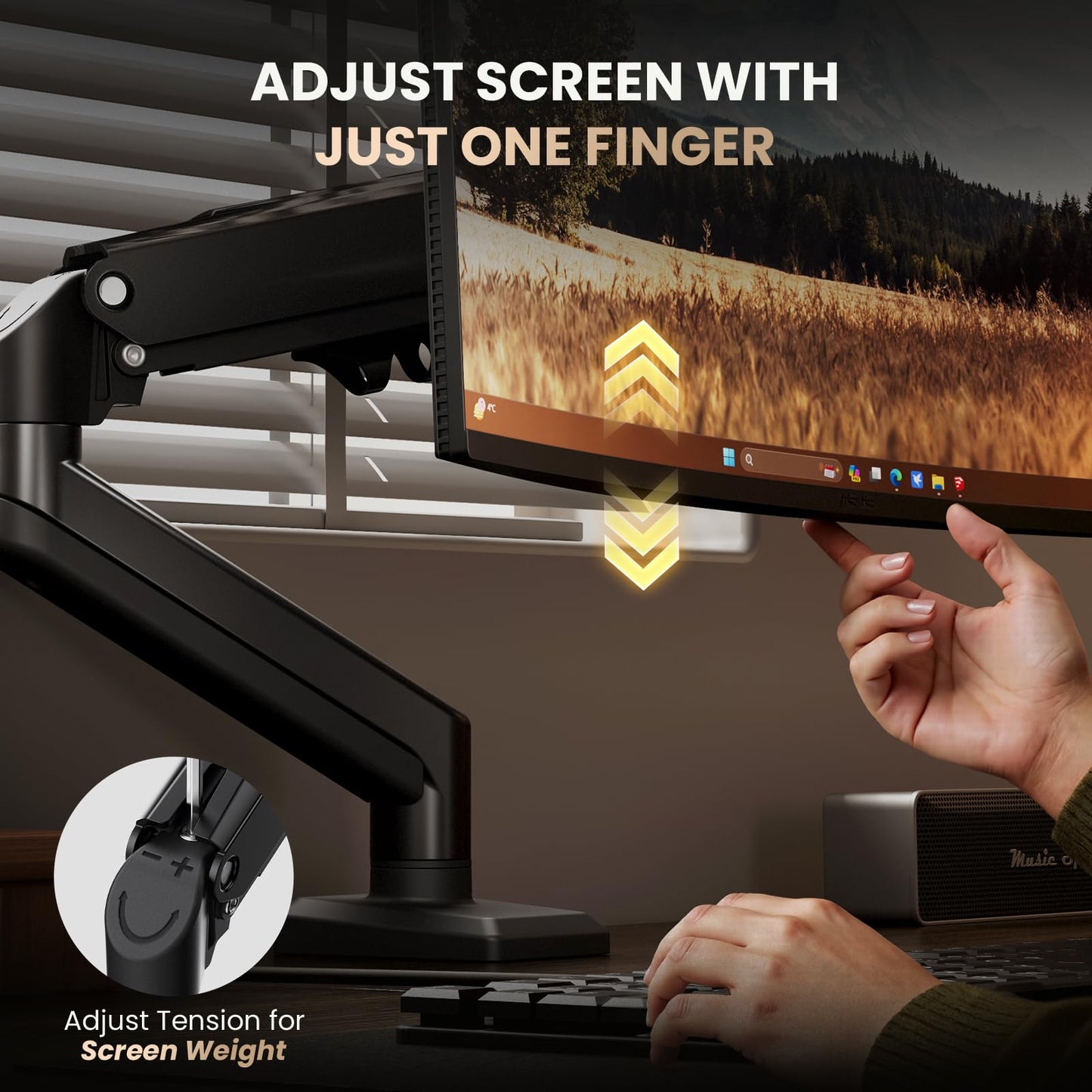 SIAGO Single Monitor Stand, 15 to 32 Inch Monitors Arm, Adjustable Mount with C-Clamp and Grommet Installation, Made of Iron and Al, VESA Monitor