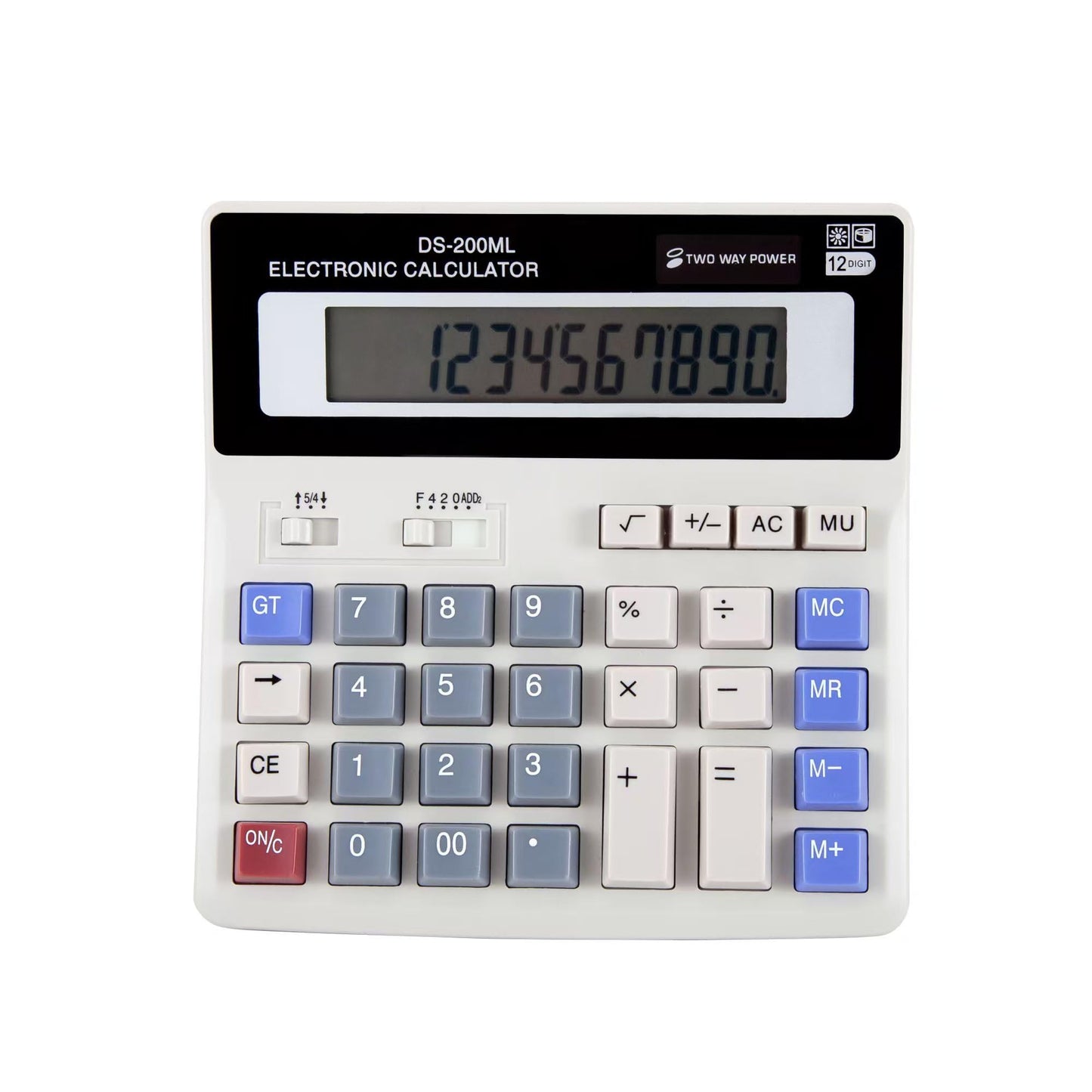 Large Desktop Calculator with 12-Digit Display, Large Plastic Buttons for Easy Operation and Viewing, Dual Power Supply: Battery (with Battery Slot)