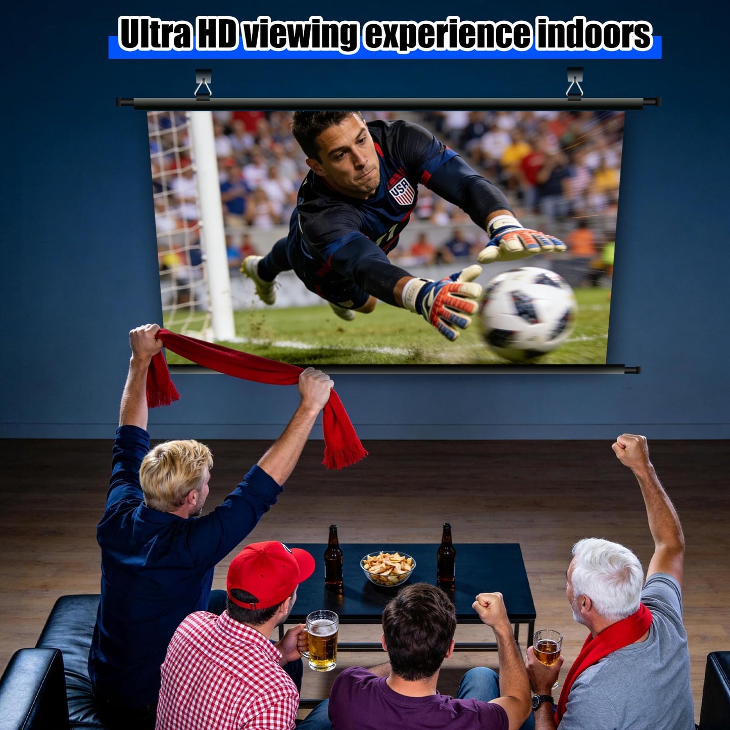 100 inch Projector Screen, Xiaohui Portable Movie Projector Screen for Indoor Outdoor, 4K Hanging ALR Projection Screen for Room Wall, Home Theater
