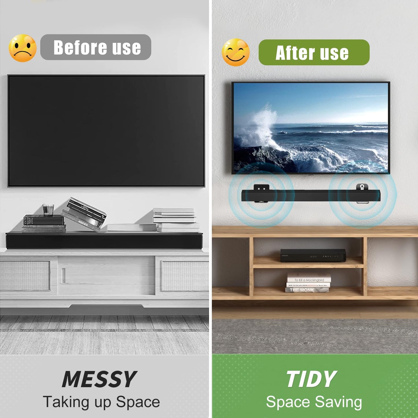 witrychuan Soundbar Wall Mount Bracket, Universal soundbar tv Mount Under tv with Two Depth Adjustable Speaker Stands, for Most Brands of Audio