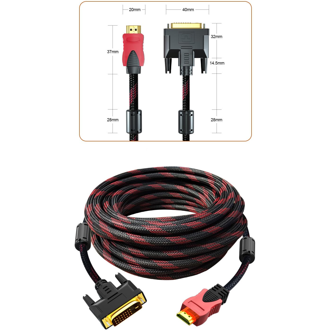 VIVOCH 1.4M HDMI to DVI High-Definition Cable, TV Monitor, Projector Conversion Cable, 4K Bidirectional Interconversion, DVI to HDMI Cable